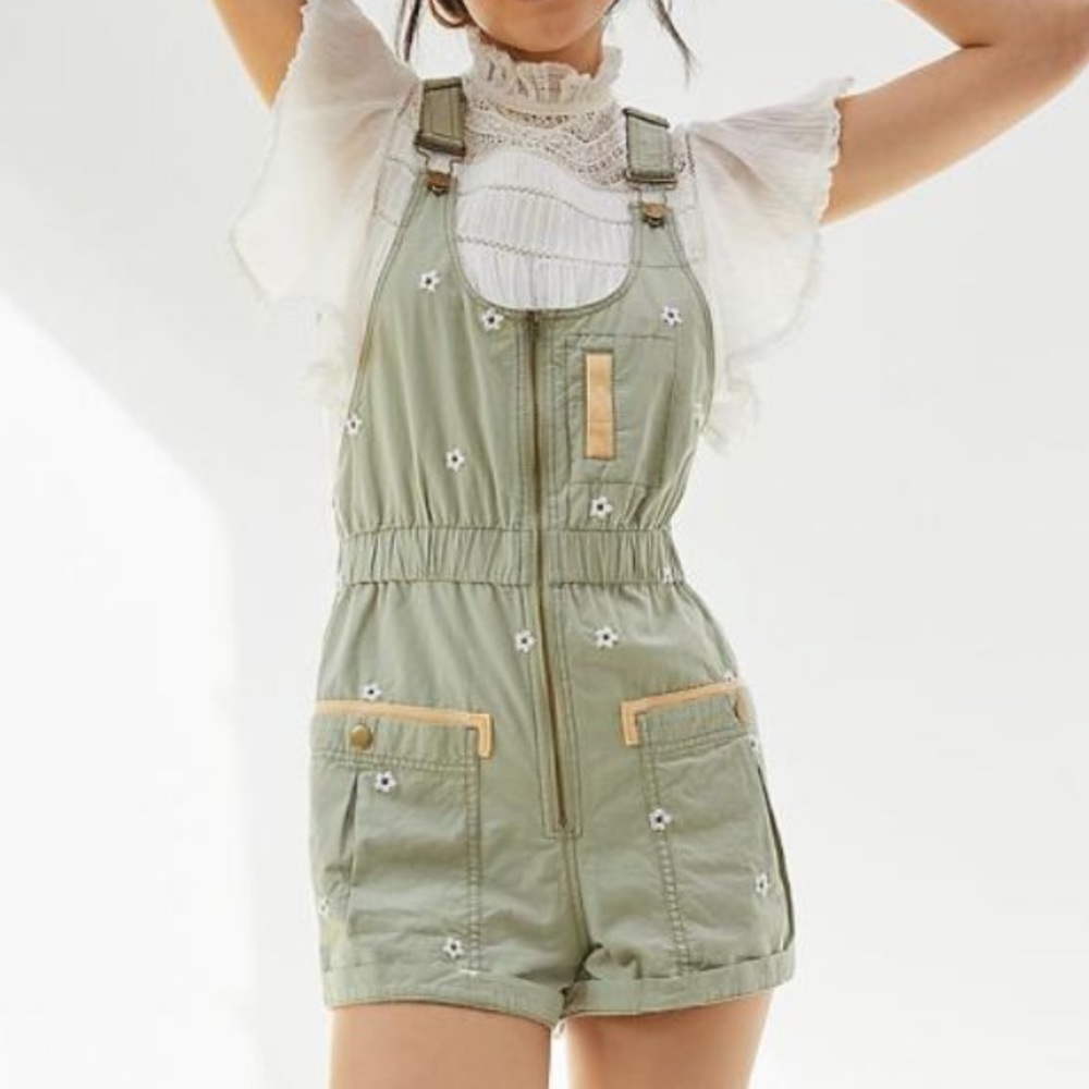 Pilcro Green Floral Embroidered Romper